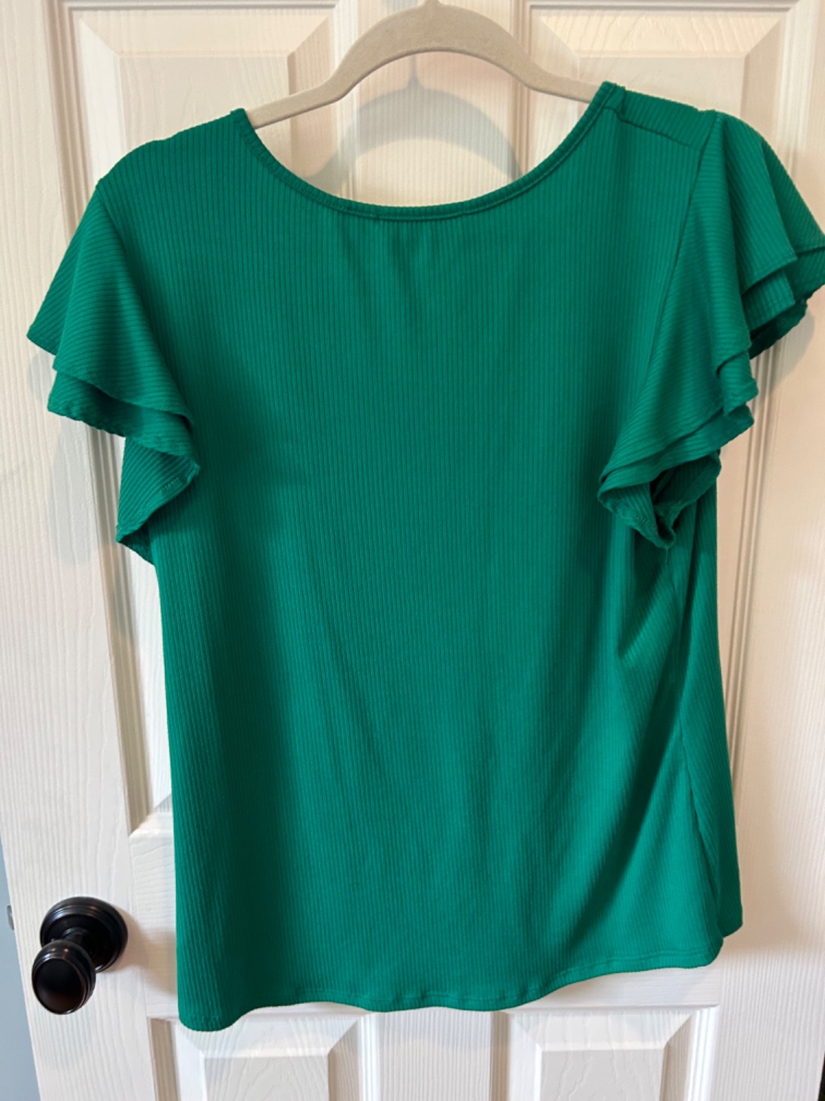 Women’s Gilli Green Ribbed Fluuter Sleeved T-Shirt, Size Large