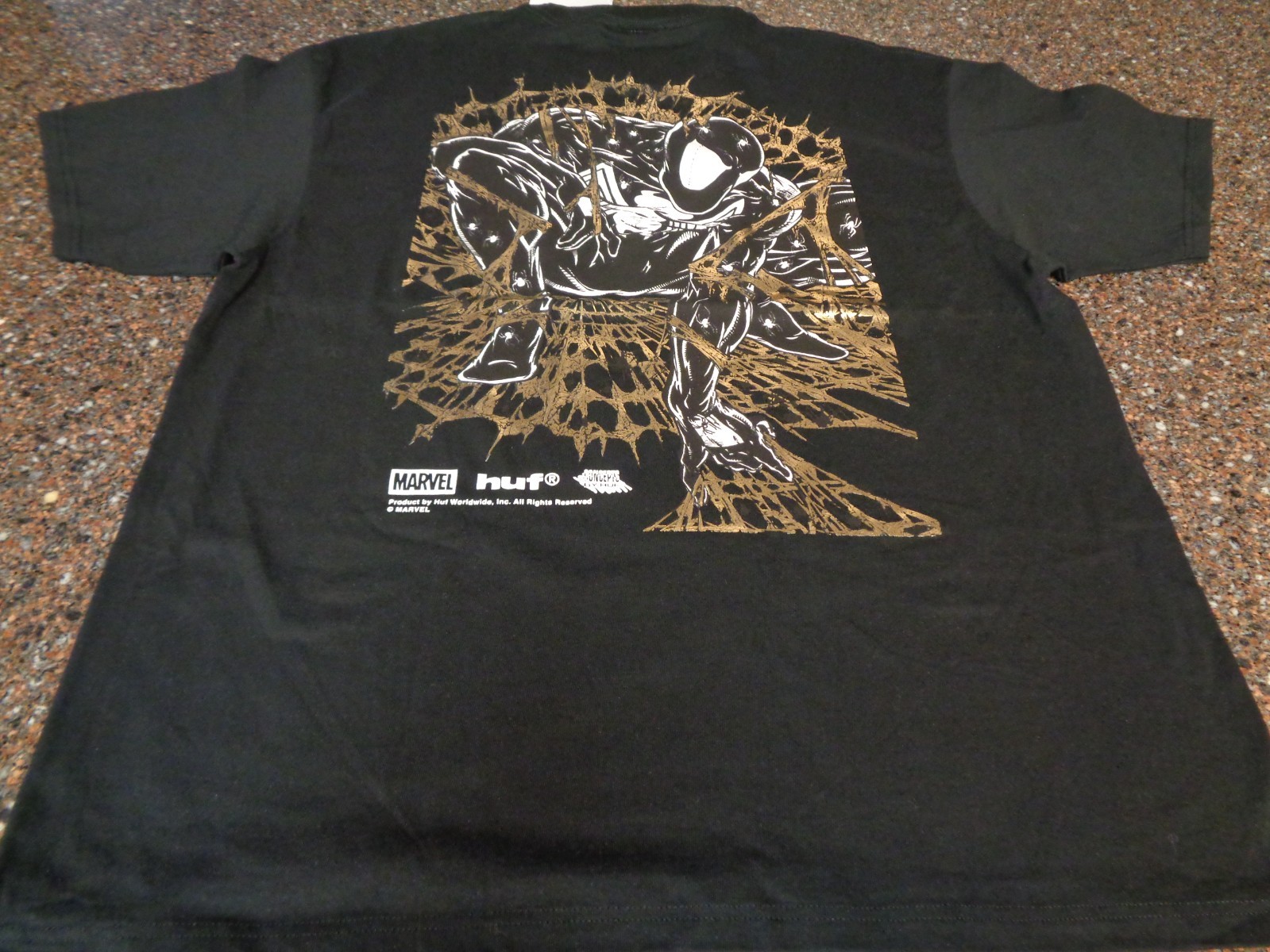 HUF x Marvel Spider-Man Arachknight Black T-Shirt Adult XL Gold Foil New NWT