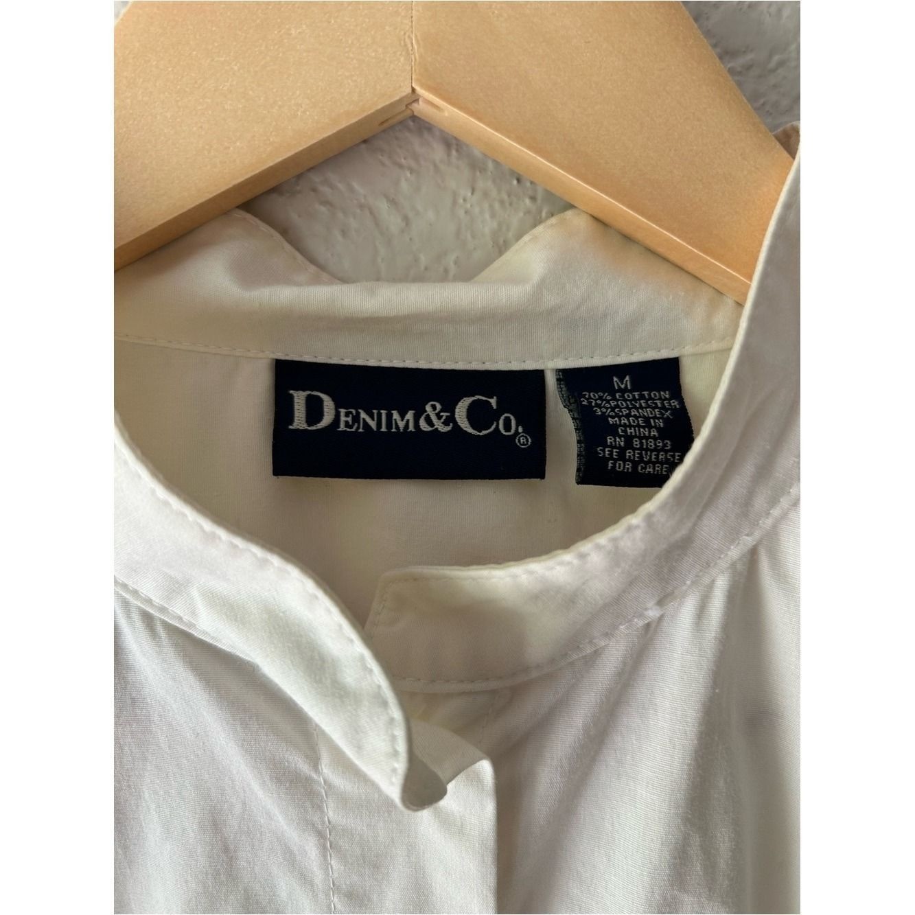 Sunday Letters | Denim & Co. Ivory Stand Collar Blouse | Minimalist Cotton Top
