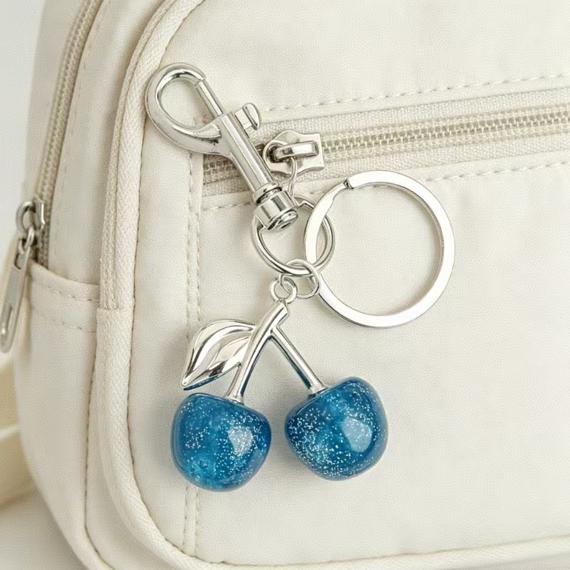 For Coach Red Cherry Apple Bag Charm Keychain Resin Metal Brass Purse Decoration