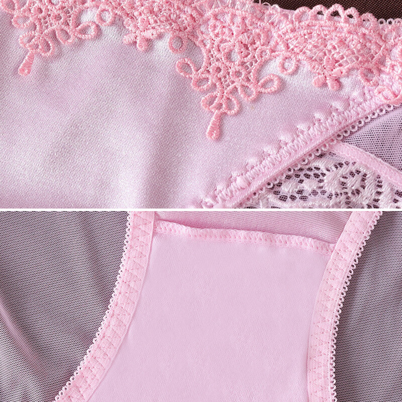 2 Pairs Ladies Sexy Underwear Silk Satin Seamless Lace Briefs Knickers Panties