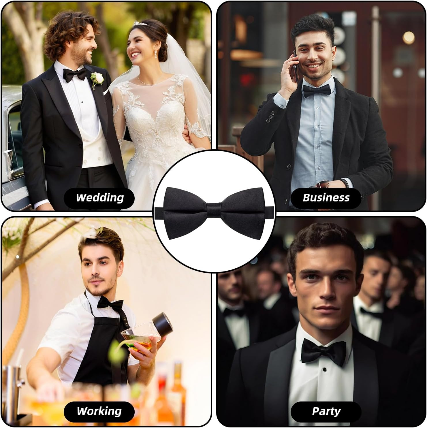 Bow Ties for Men Solid Color Bow Tie Pre-Tied Adjustable – Men’S Bow Tie for Par