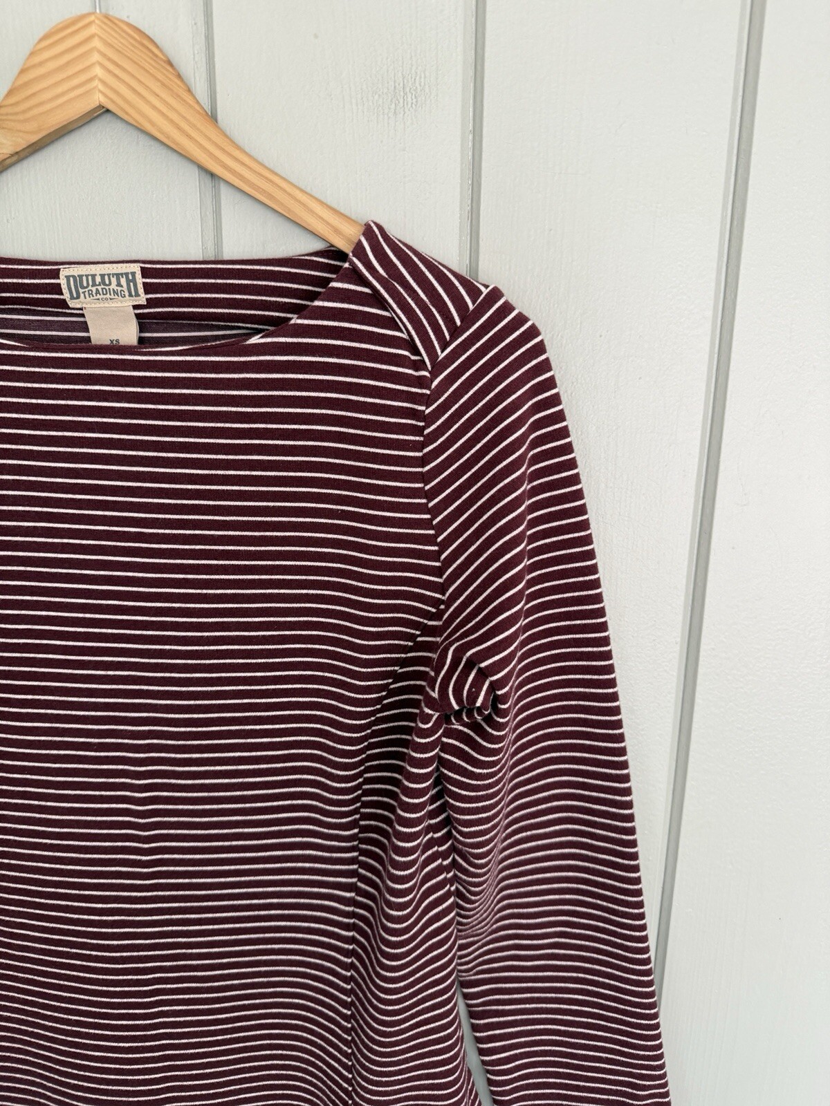 Duluth Trading Co Dress XS Ponte Pro Knit Striped Stretchy Long Sleeve Burgundy
