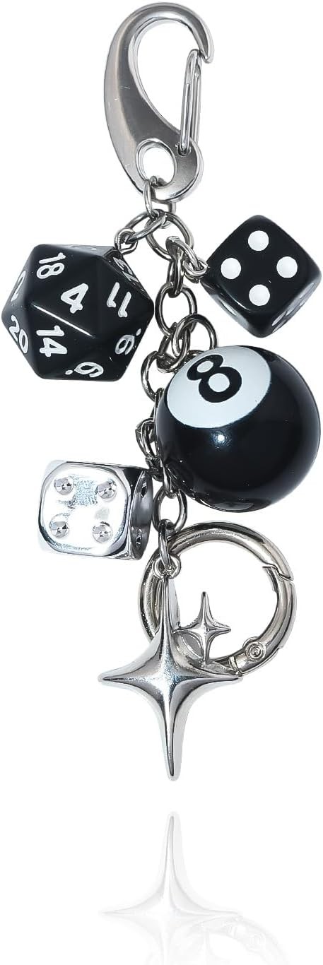 8 Ball Dice Charm Keychain Y2K Charm for Bag Purse Backpack Cute Black
