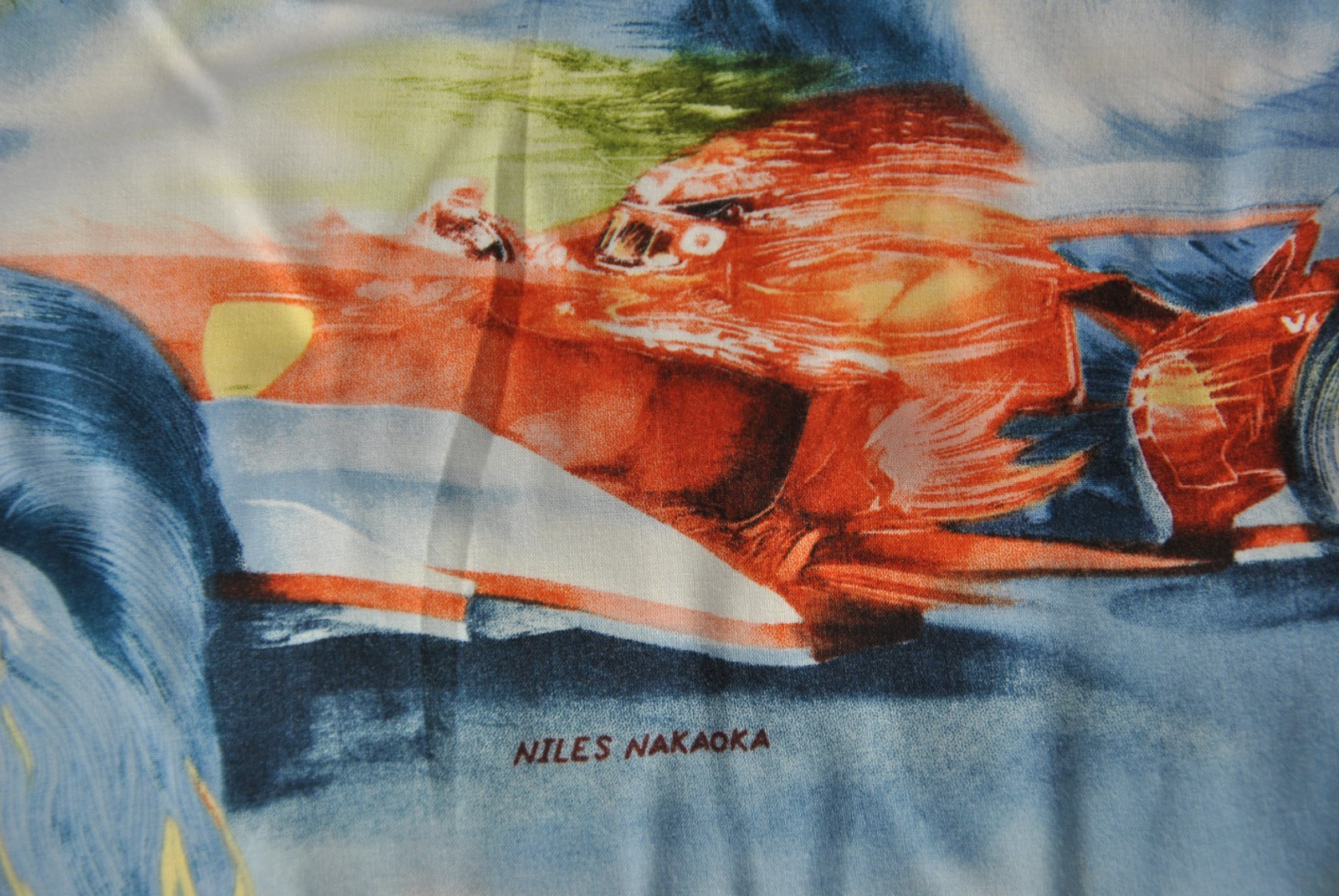 VTG Reyn Spooner Formula 1 Hawaiian Shirt F1 Medium Niles Nakaoka Car Race 126