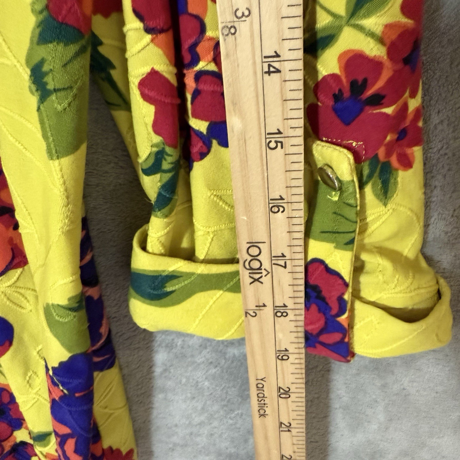 Cocomo Woman Top Large L Yellow Floral Tropical Roll Tab Sleeve Popover Blouse