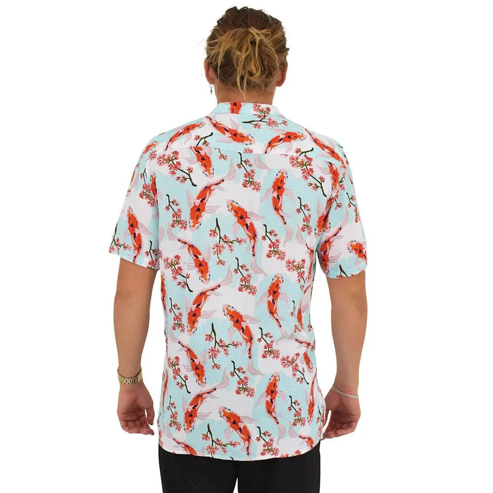 Koi Fish Mens Hawaiian Shirt Tropical Print Short Sleeve Beach Party