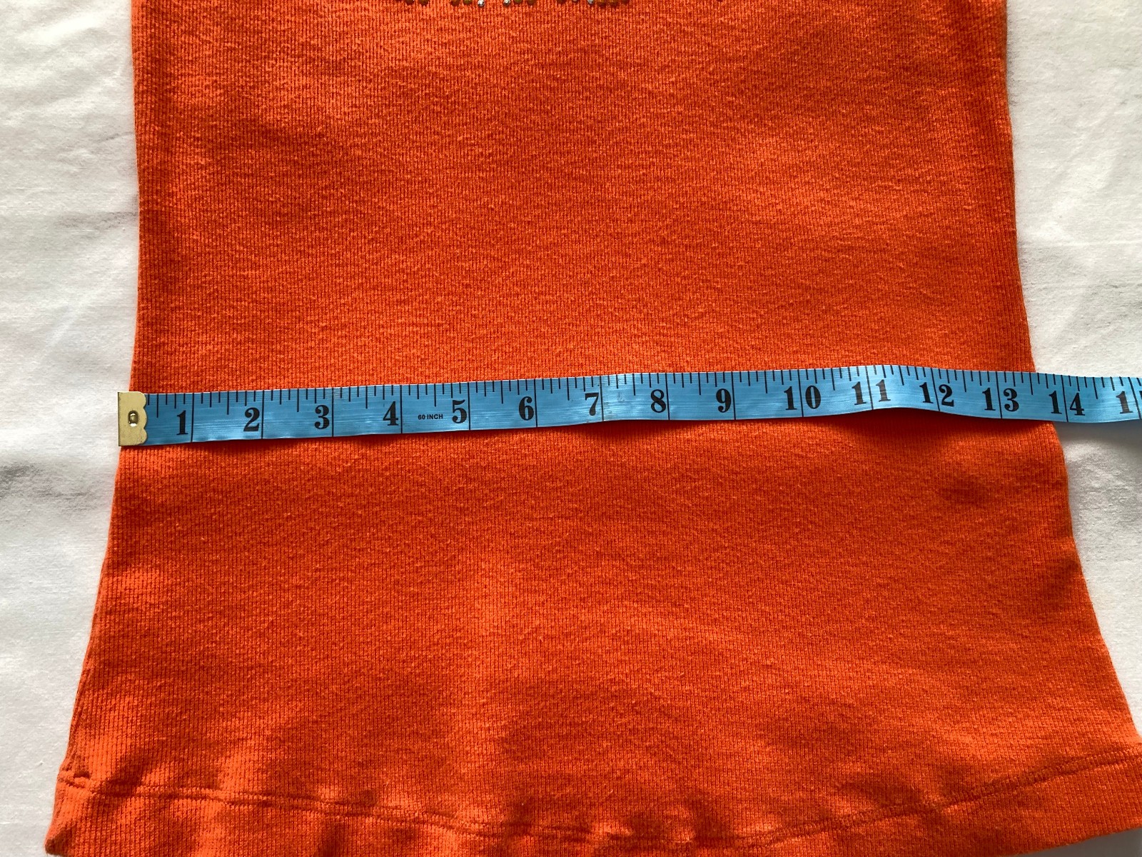 Vtg Orange Ribbed Cotton Sleeveless Tank Top Crew Neck Slim Fit Embellished Sz M