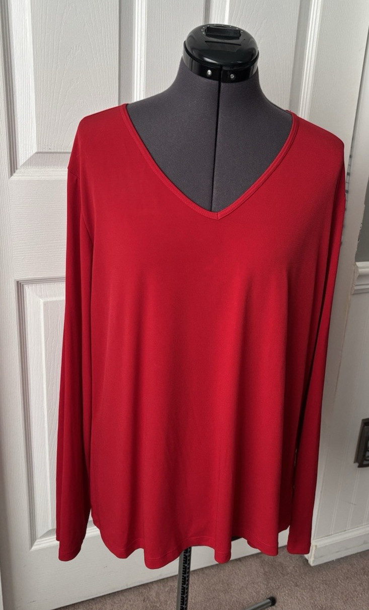 SUSAN GRAVER Red V-Neck Long Sleeve Polyester/Spandex Tunic Top XL