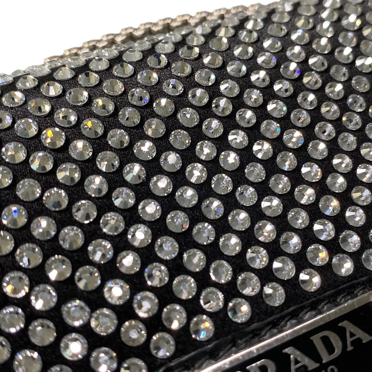 PRADA Rhinestone Flap Card Holder Mini Bag Black Silver ta1