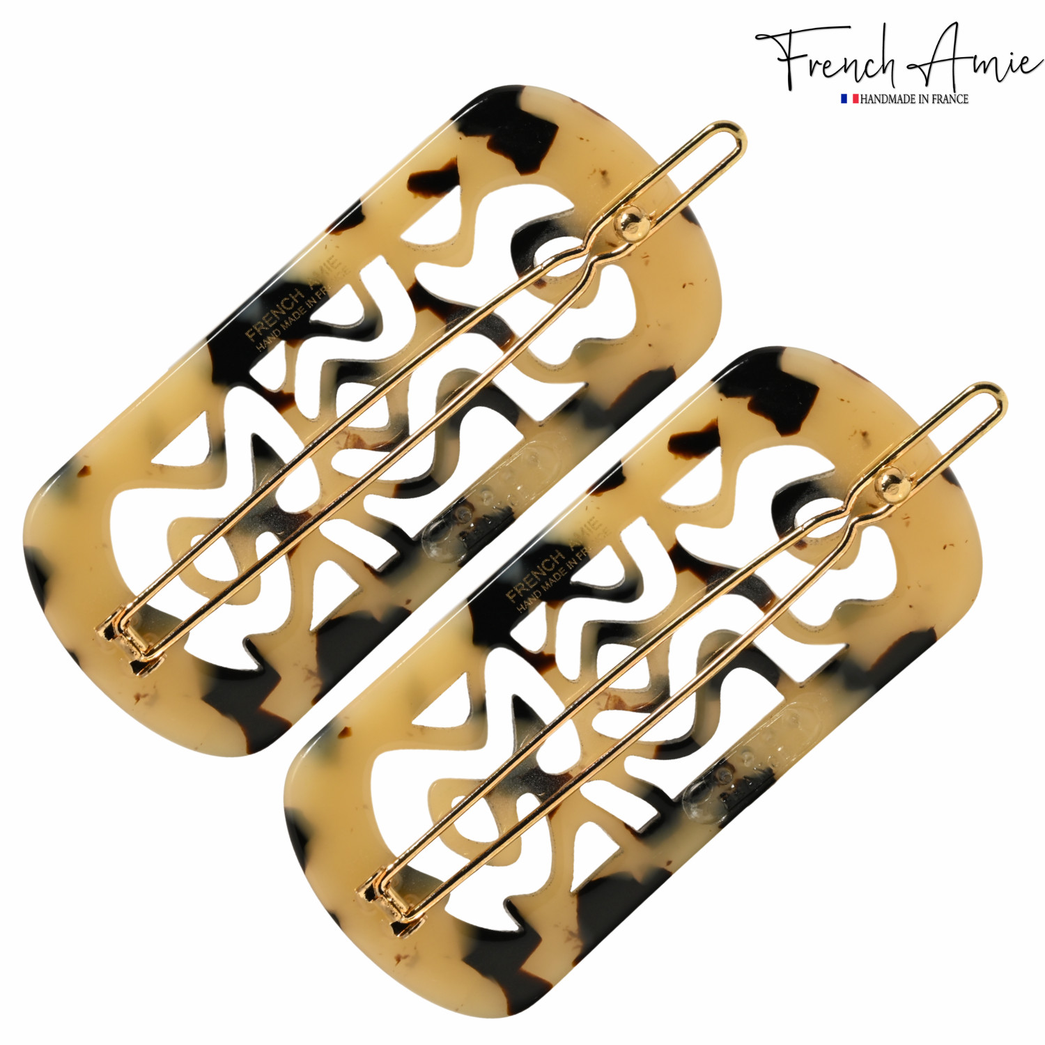 French Amie Swirls 2 ¼” Celluloid Handmade Tige Boule Snap Hair Clips for Women