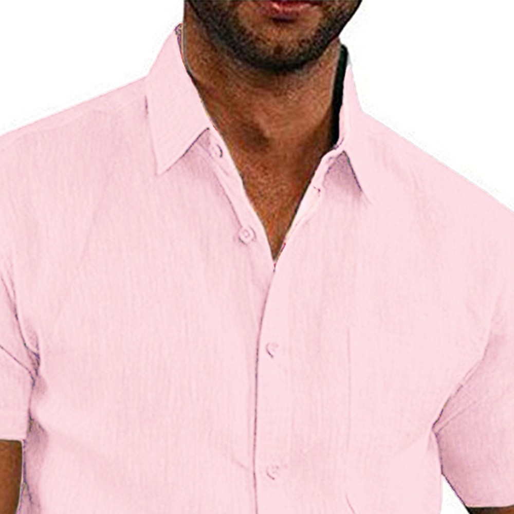 Mens Solid Short Sleeve Button Turn Down Collar Casual Blouse Casual T-shirt Top