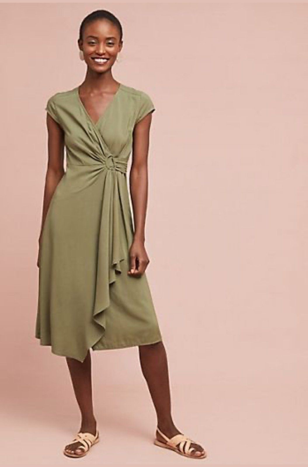 Maeve by Anthropologie Rayna Midi Wrap Dress in Green Size 8