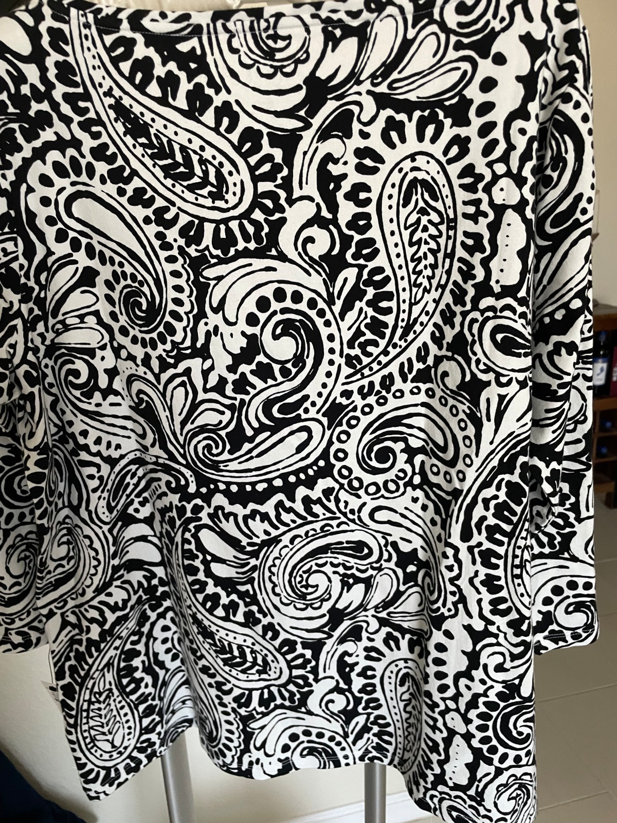 Talbots 1X Black and White Paisley Swirl 3/4 Sleeve Top NWT