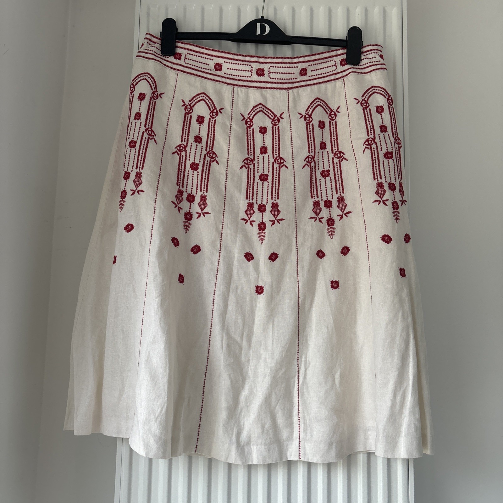 COAST Fully Lined Pure Linen Embroidered A-Line Skirt Size 16