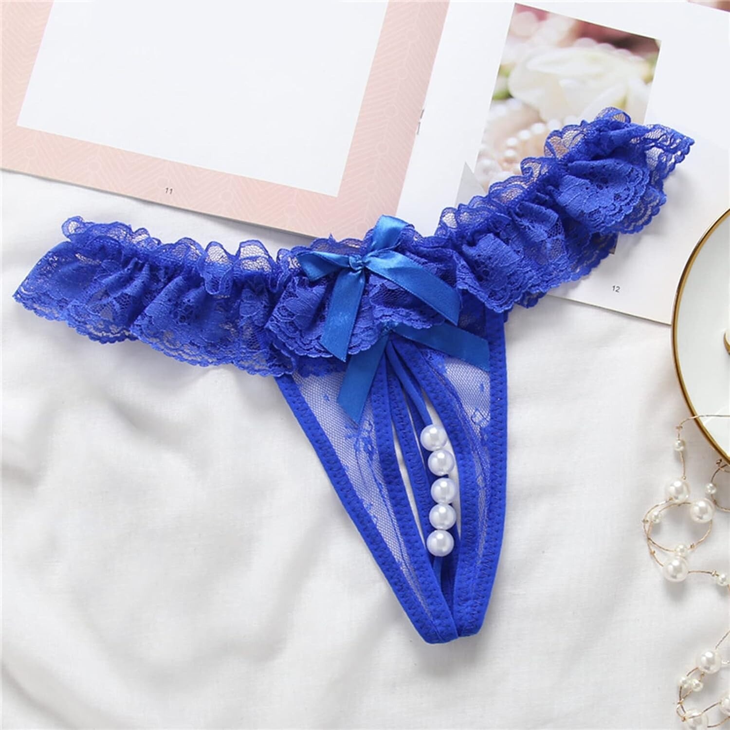 Sexy Women Pearl Lace Thong G-string Panties Lingerie Underwear Crotchles T-back