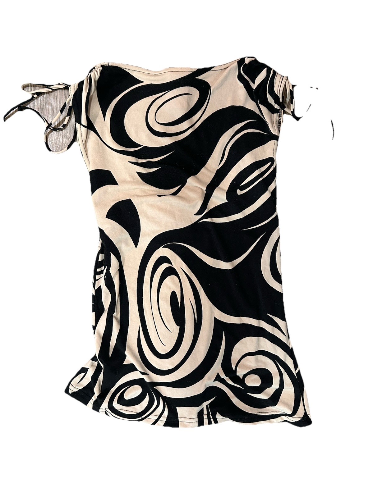 Y2K Wrapper Abstract Swirl Print Ruched Side Top Women’s Size Medium Vintage 90s