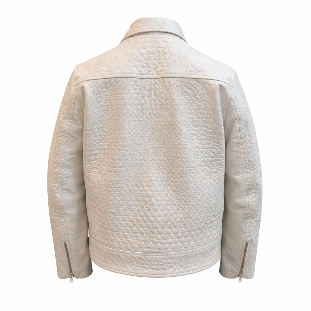 New White Quilted Zip Up Medium Jacket Women’s Geometric Stitch Bomber Style