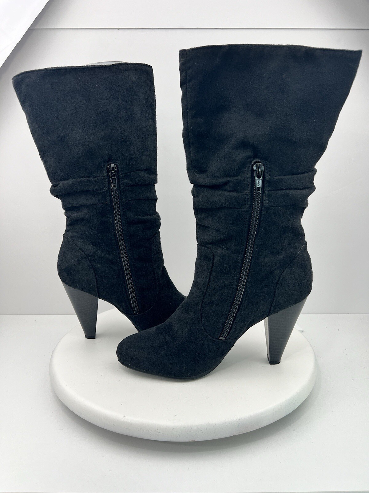 Bay Studio Natalie Black Faux Suede Button Detail Mid-Calf Boots Women’s Size 8M