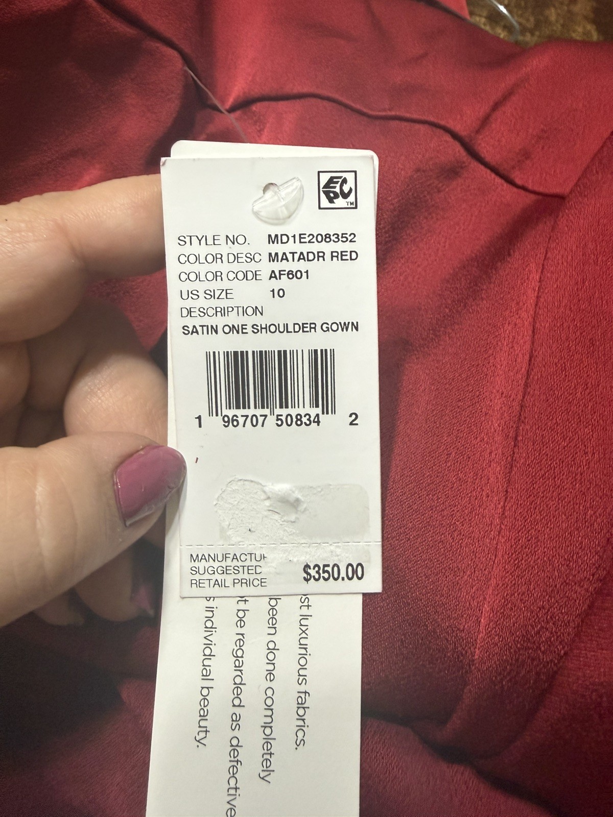 Aidan Mattox by Adrianna Papell Matador Red Satin One Shoulder Gown Size 10 $350