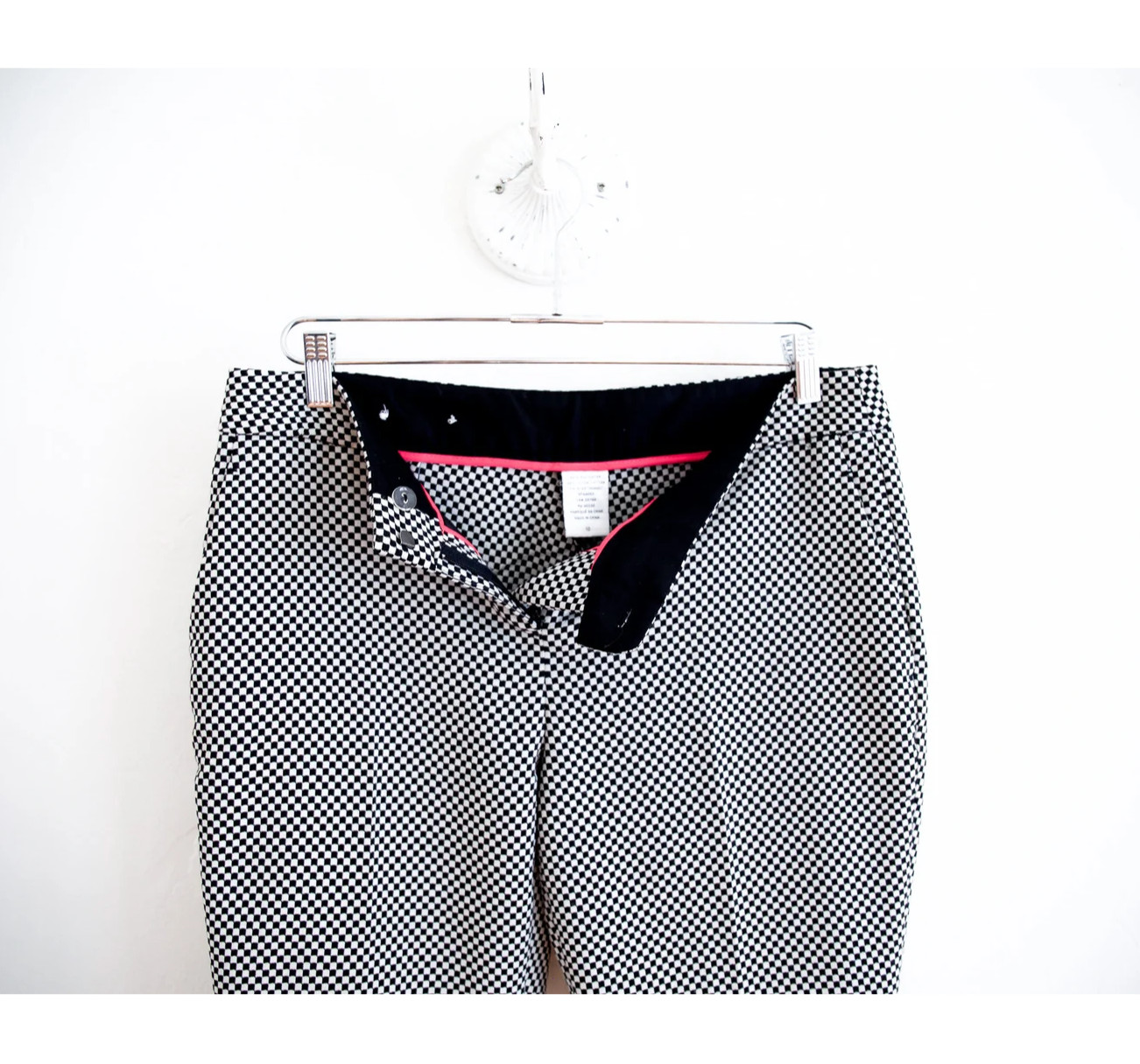 Vintage Mid Rise Black White Checkered Trousers Size 10 Office Tapered Pants