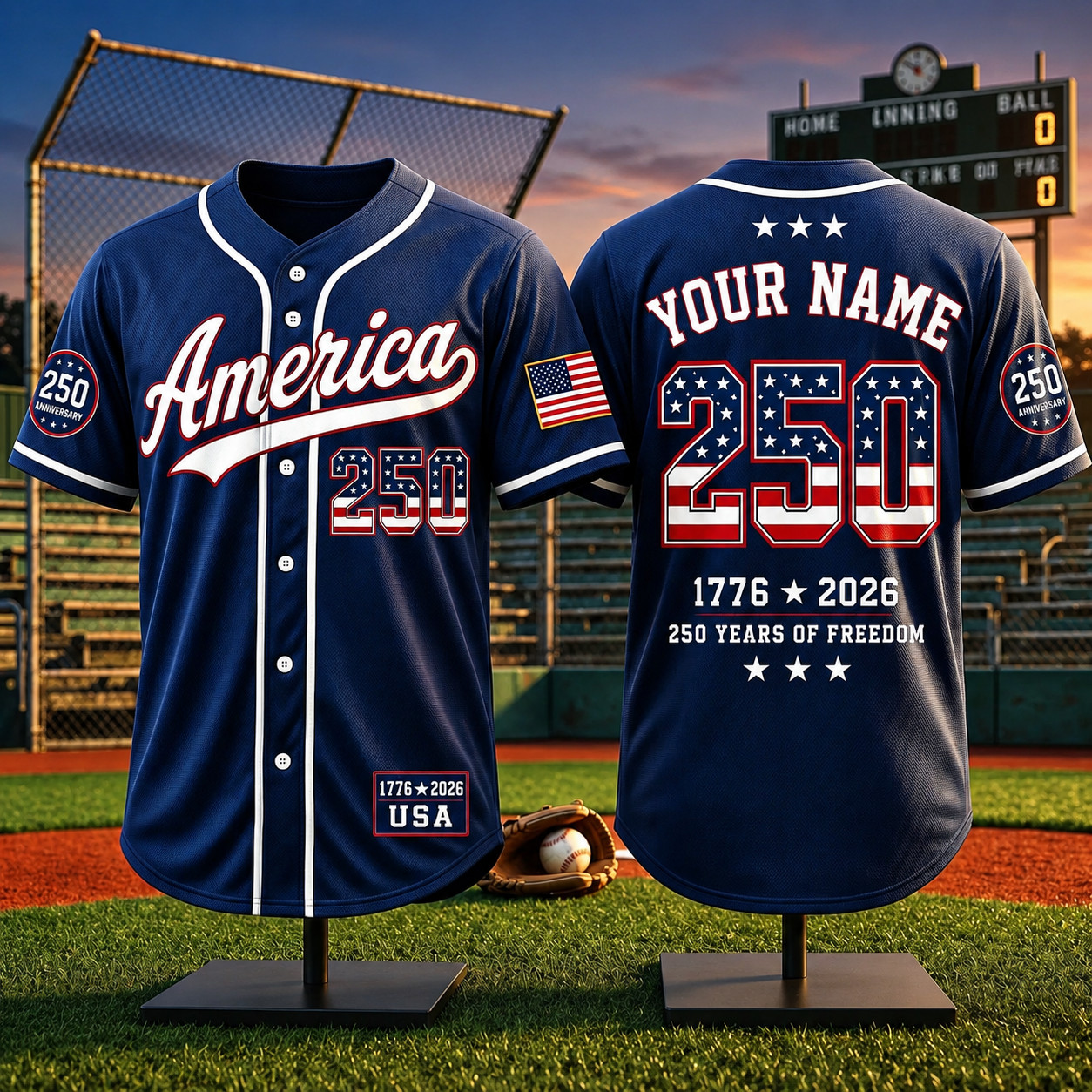 America 250 Baseball Jersey 250 Years Of Freedom 1776-2026 Patriotic USA Jersey