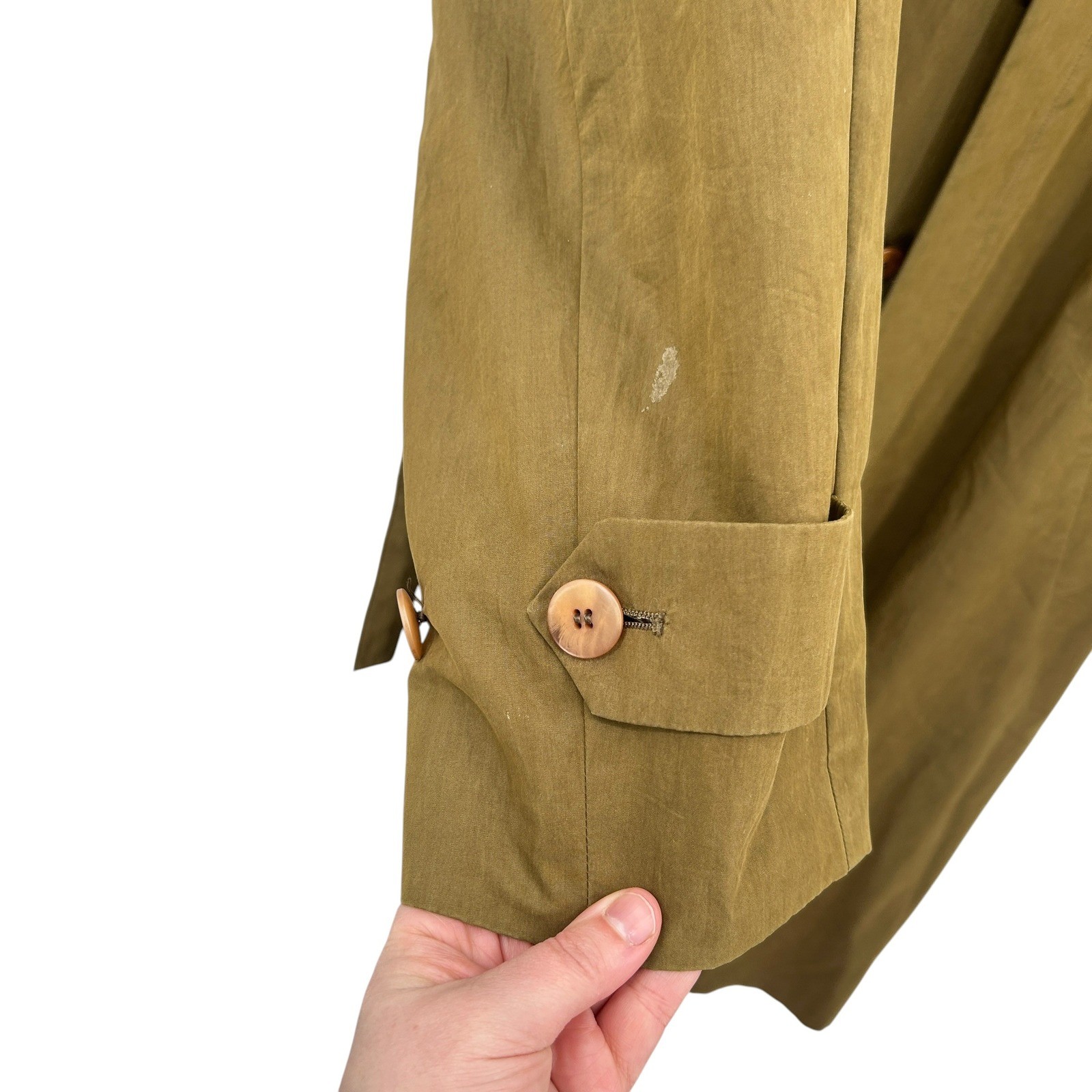 Vintage Olive Trench Coat Wool Lined Tie Back Minimalist Academia Long Old Money