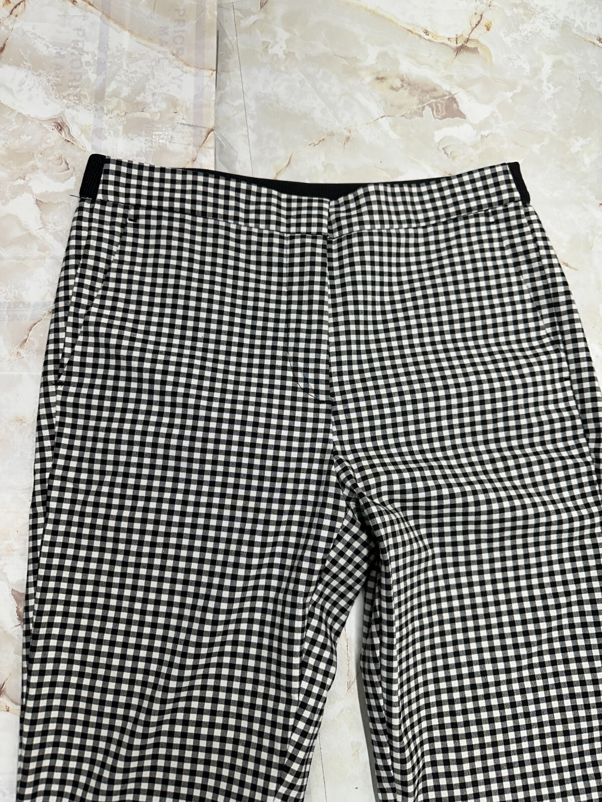Zara Back Waist elastic Band side pockets Ankle Black White Checker pant size s