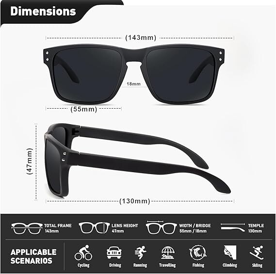 Polarized Square Sunglasses for Men Women Driving Sports Retro UV400 Sun Glasses