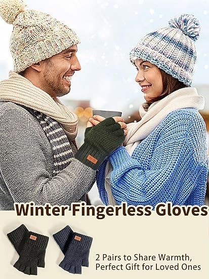 Winter Alpaca Wool Fingerless Gloves Thermal Men Knitted Half Finger Mitten
