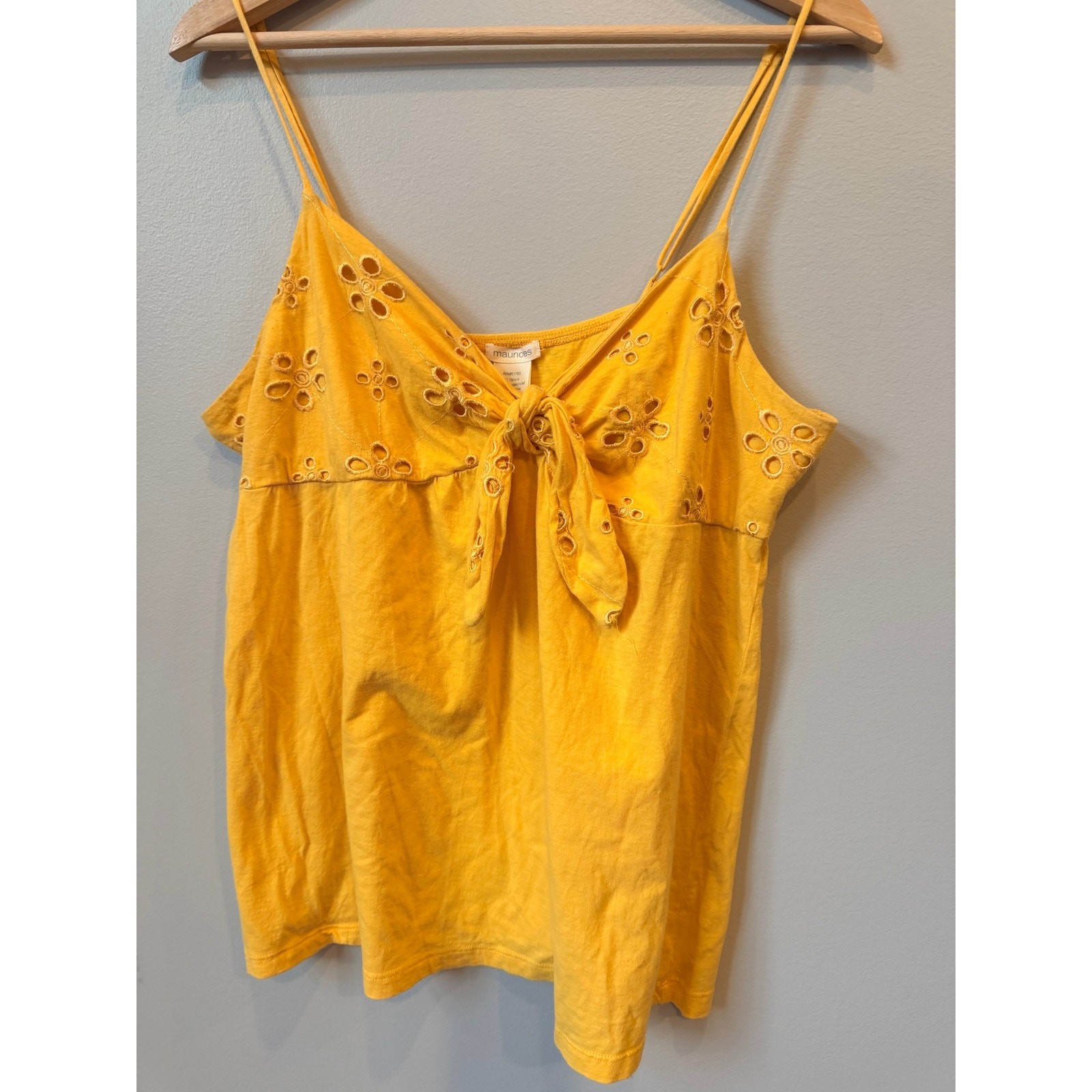 Maurices Size XL Sunshine Yellow 100% Cotton Floral Eyelet Lace Cami Top Boho