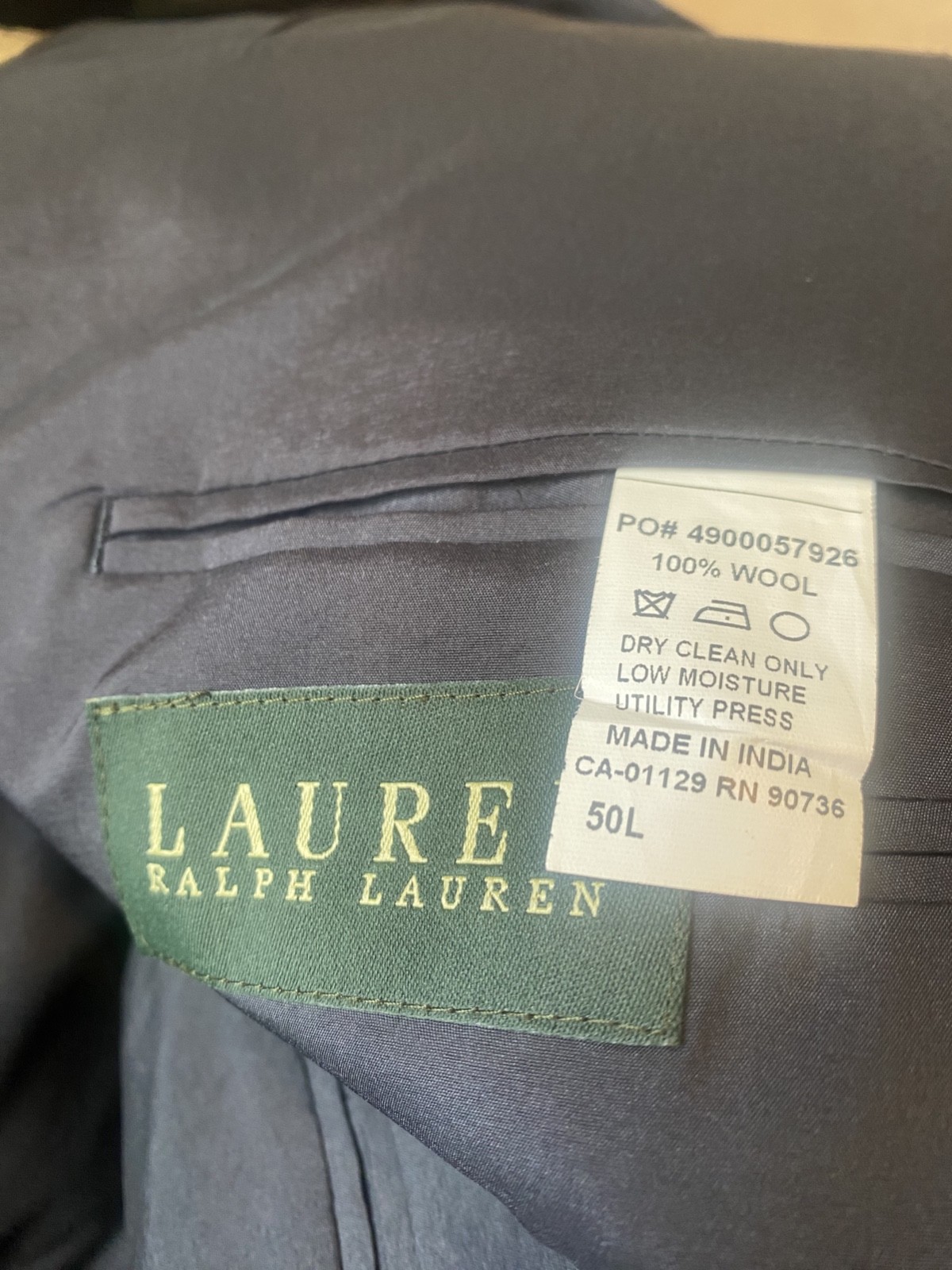 Lauren Ralph Lauren Navy 100% Wool Blazer Men’s 50L Gold Buttons Inner Pockets