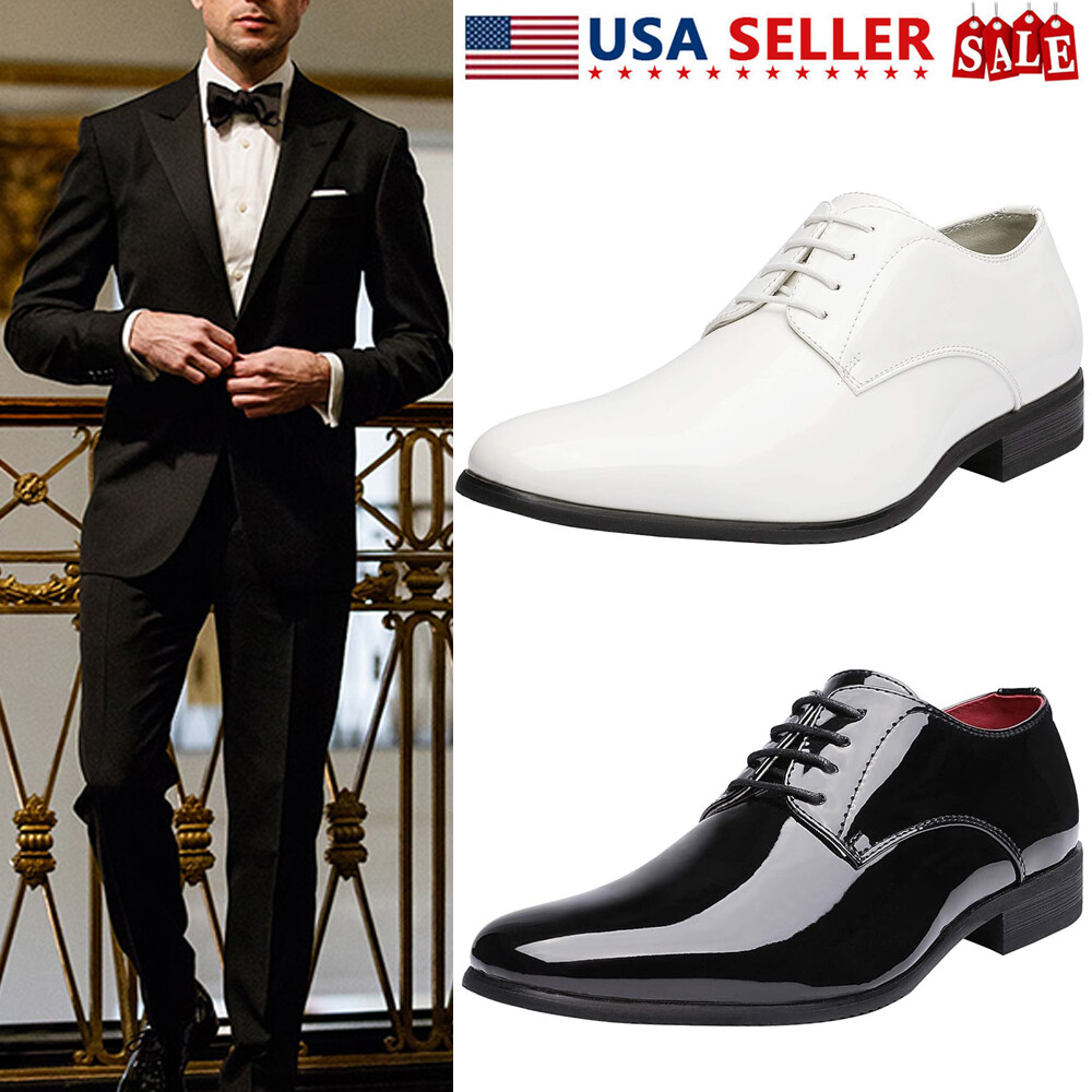 Men’s Formal Oxford Dress Loafer Shoes Faux Patent Leather Tuxedo Dress Shoes