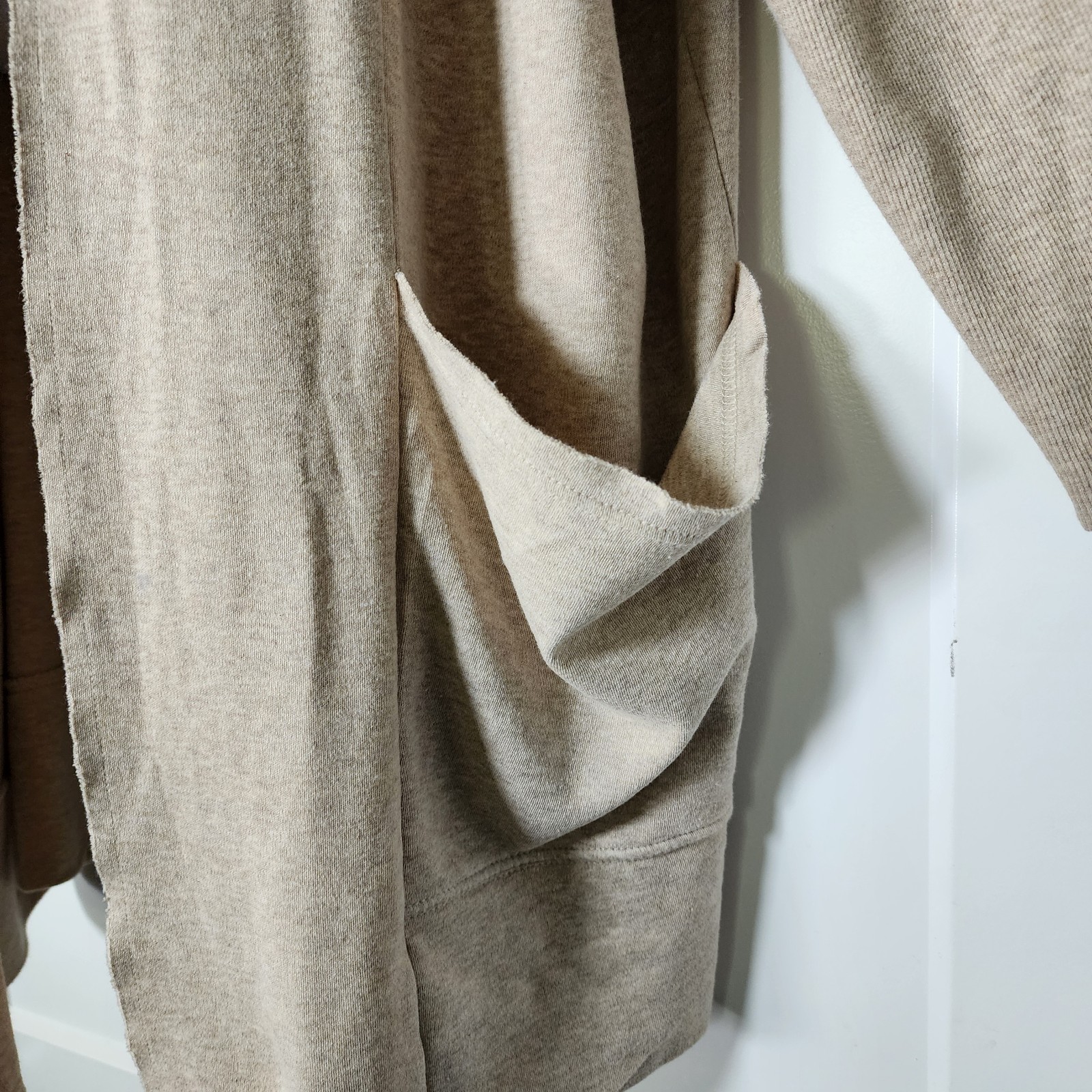 Pact Organic Cotton Open Front Cardigan L/XL Tan Pockets Coastal Lounge Capsule