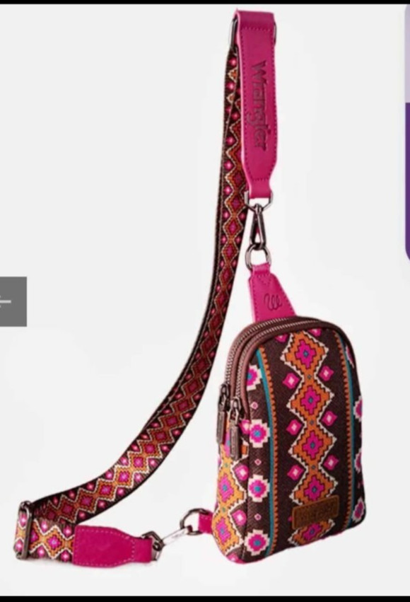 NEW Wrangler Aztec Print Canvas Crossbody Sling Chest Bag Hot Pink