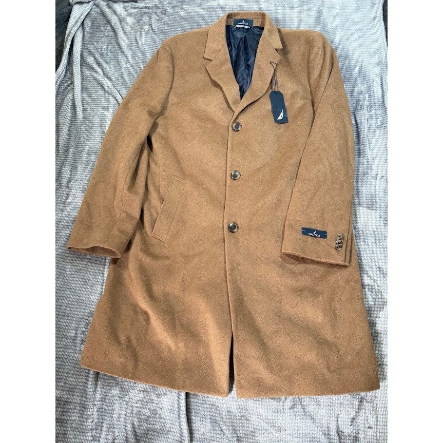 Nautica Mens Wool Camel Overcoat Topcoat Tan Long Jacket 42L MSRP$395 NEW
