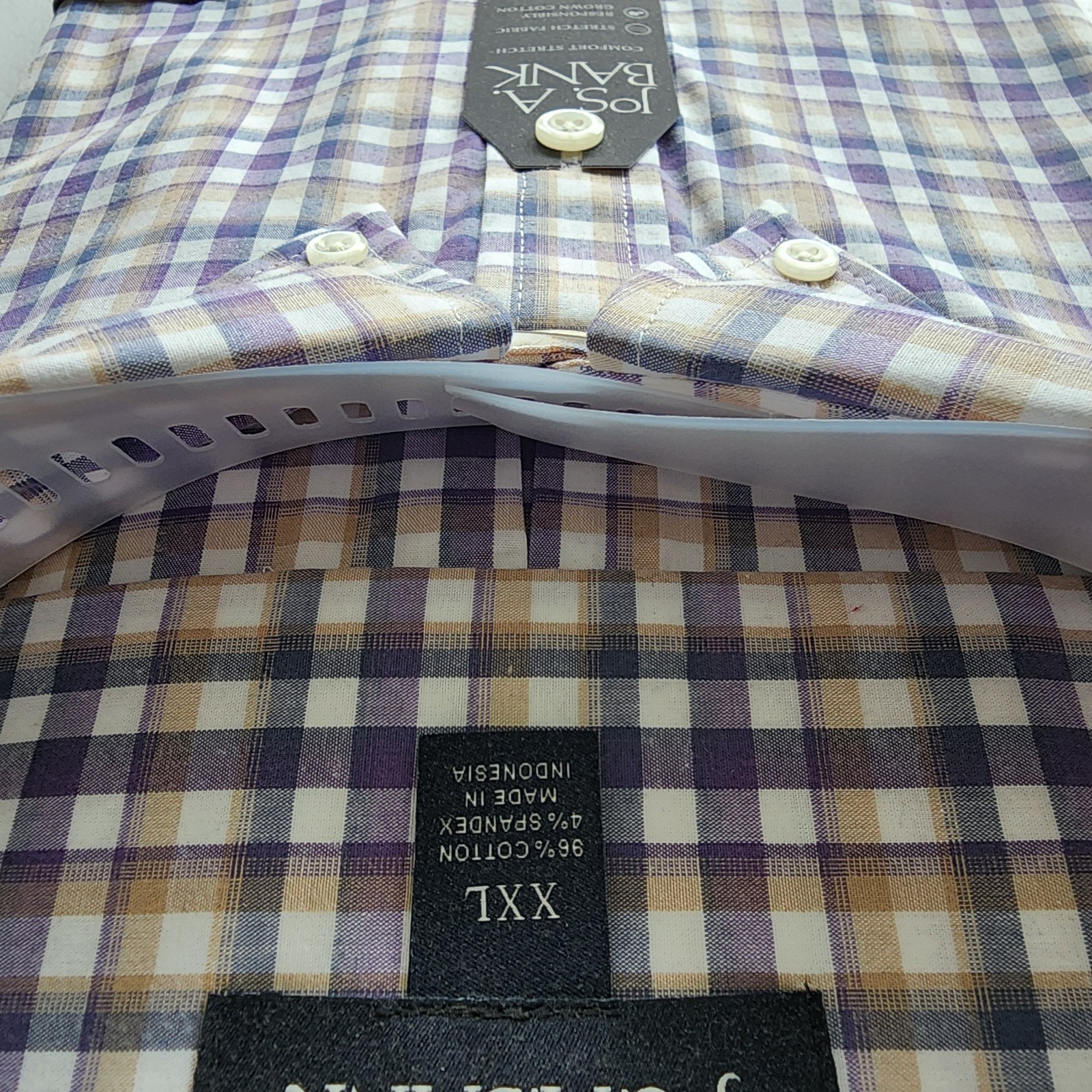 XXL Purple Shirt Plaid Checked Beige White Mens Jos A Bank New Tailored Fit Size
