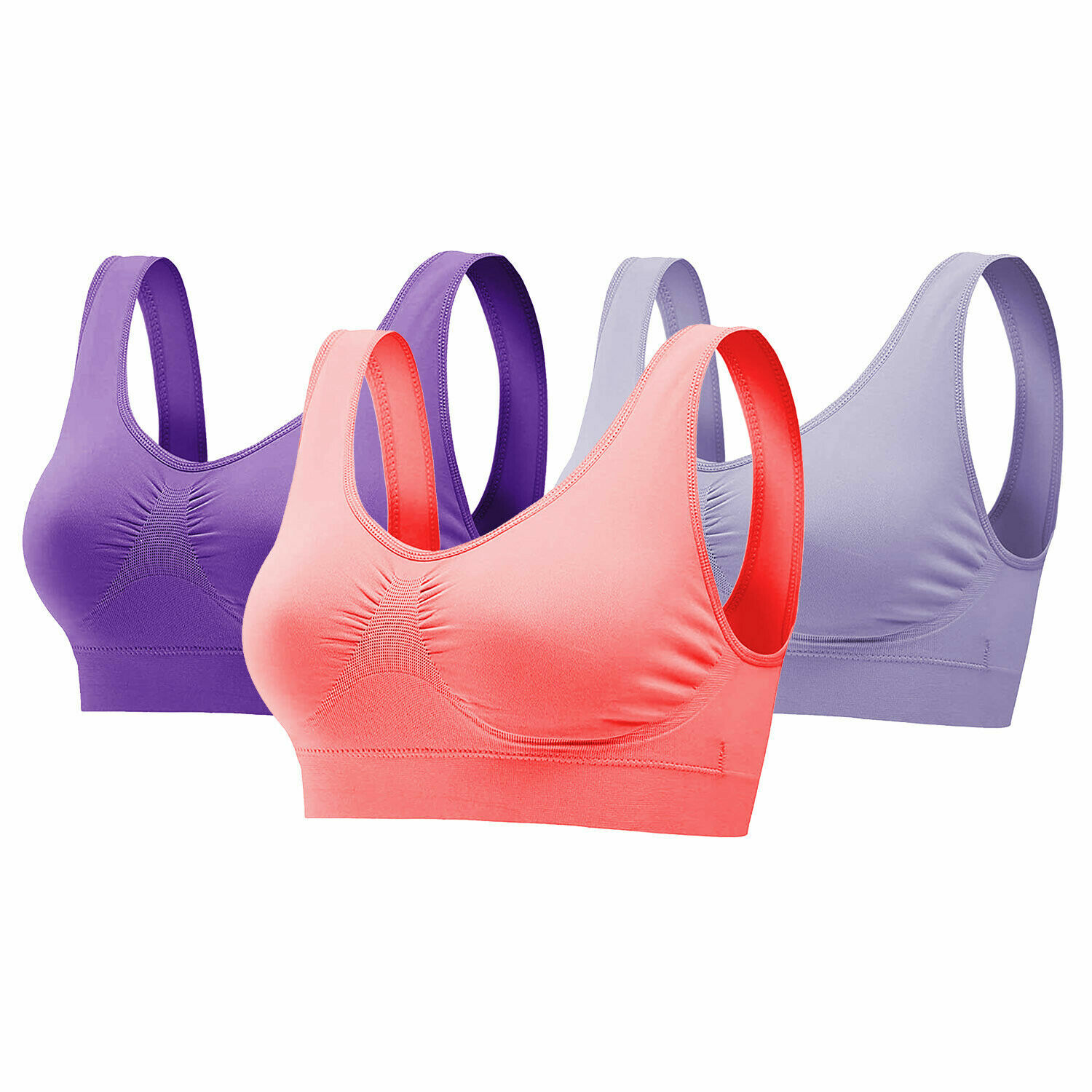 Sport Bras Seamless Wire-Free Light Support Tank Sports Yoga Sleep Bra 3 Pack US