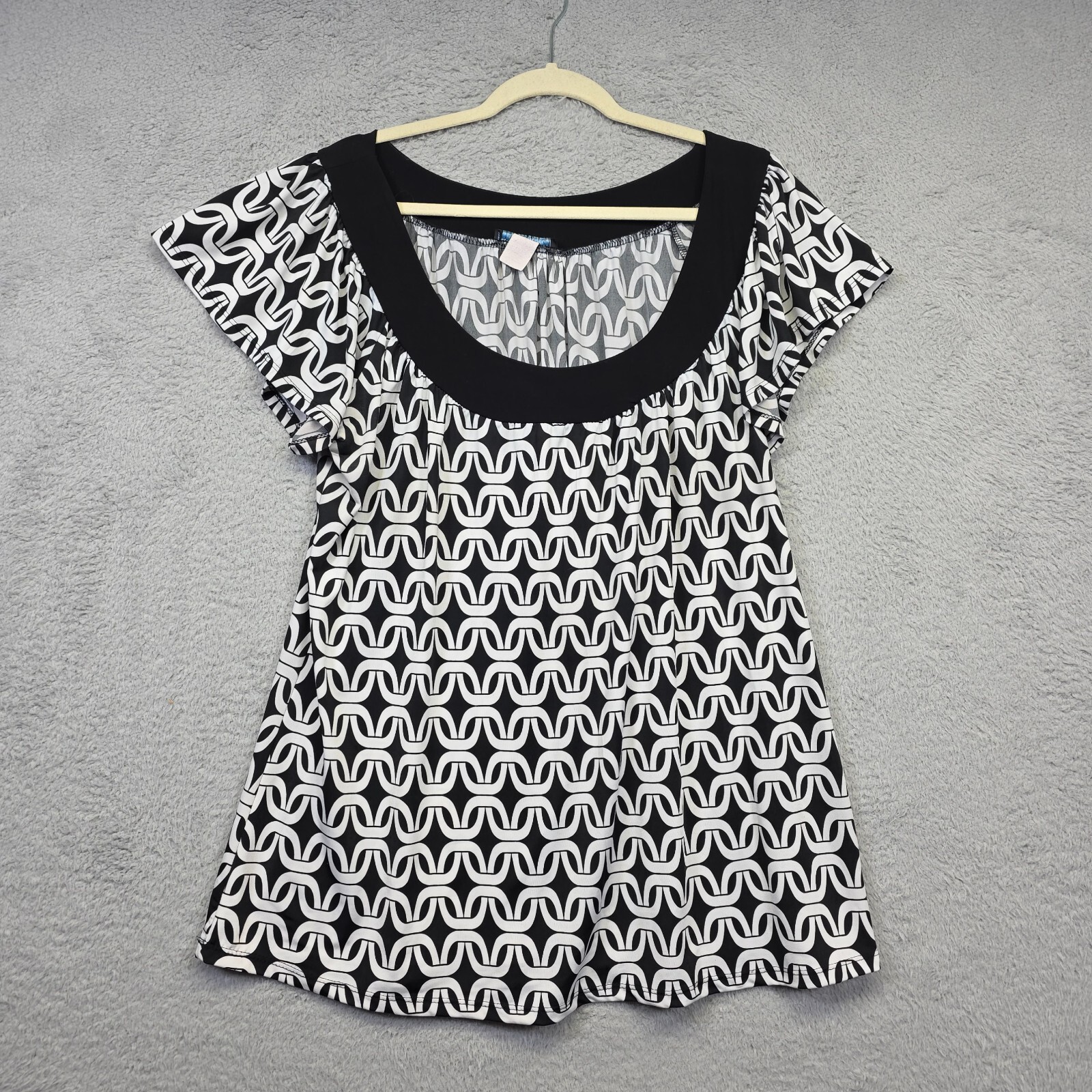 American City Wear Top Womens Plus Size 2X Black Geometric Boho Career Shirt