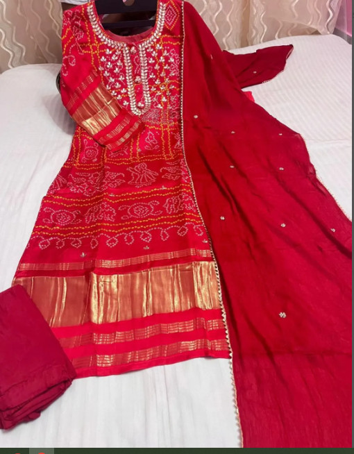 Premium Pure Gajji silk kurti with inner attached with Pure chinon silk Dupatta