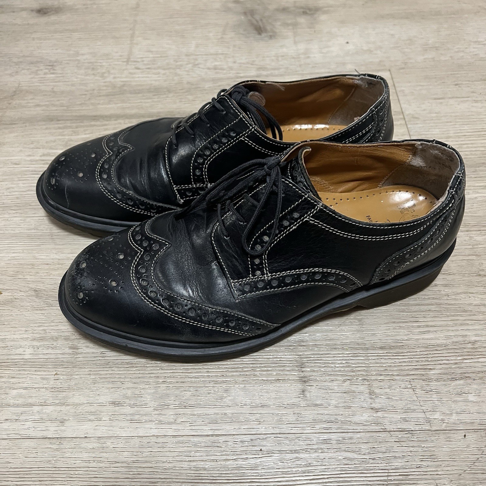 Dr Martens Shoes Black Wing Tip Oxford Brogue England Leather Sz 8 Punk Oi! GBH