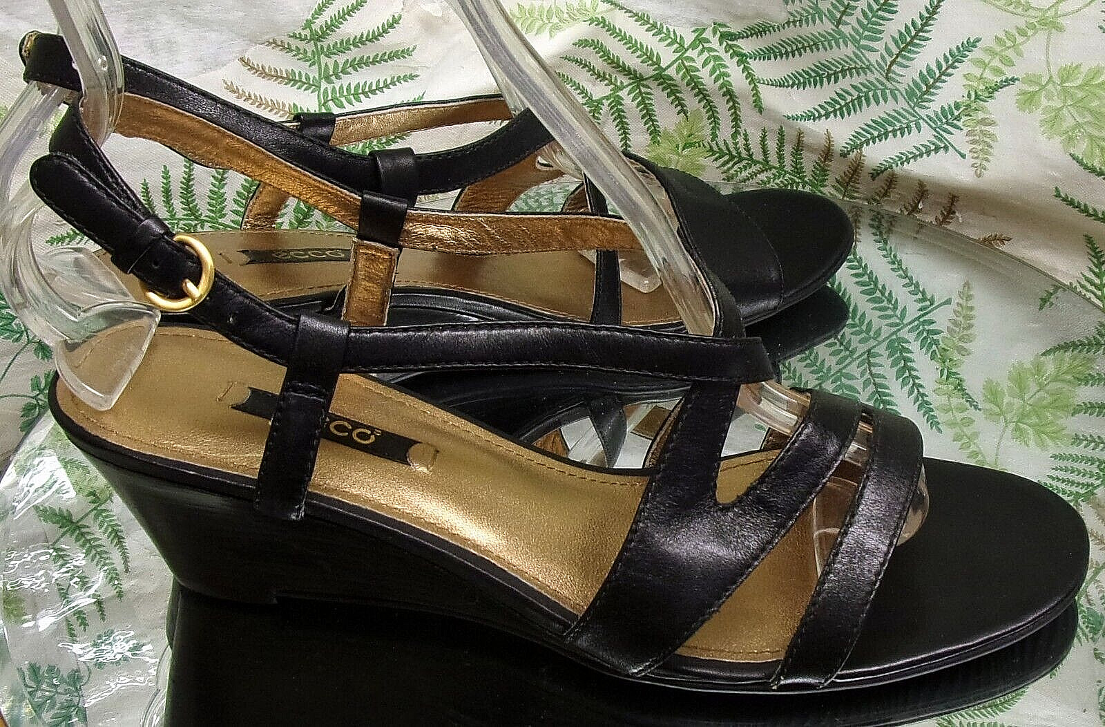 ECCO BLACK LEATHER SLINGBBACK OPEN TOE SANDALS HEELS SHOES WOMENS SZ 9 9.5 EU 40