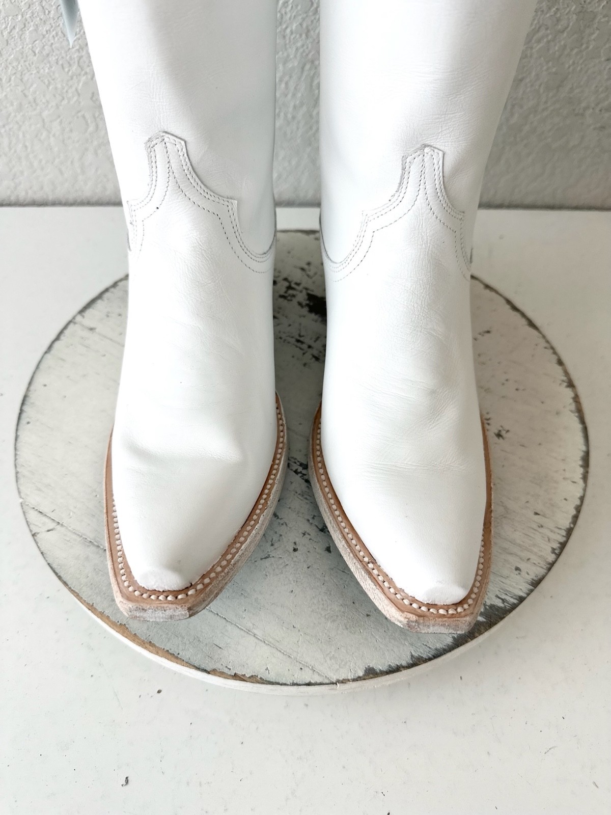 Lane EMMA JANE White Cowboy Boots Western Cowgirl Mid Calf Tall Snip Toe Sz 7.5