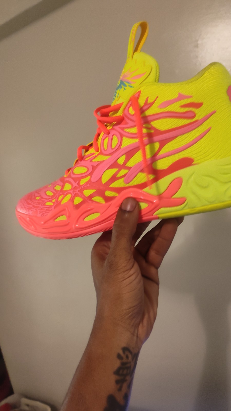 PUMA MB 04 Men’s Mid Top Athletic Sneaker Lace Up Pink/Yellow Rubber