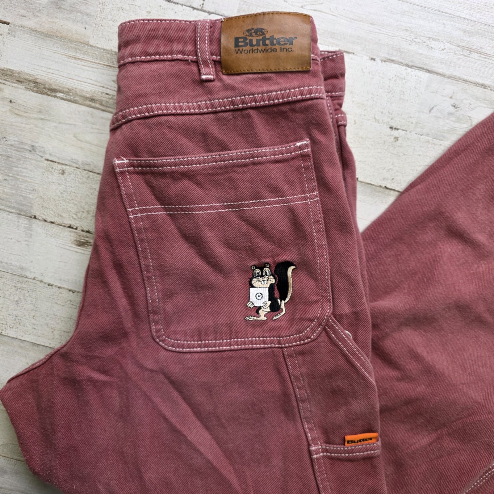 Butter Goods Jeans Sz 28×28 Embroidered Baggy Skater Drawstring Wine Red – Skunk