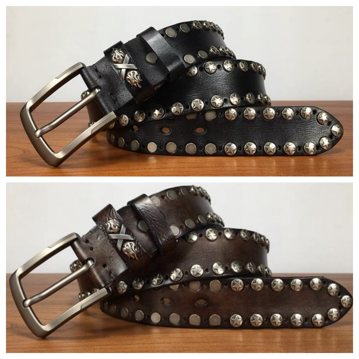 Real Leather Waist Belt Heavy Metal Rivet Studded Unisex Punk Rock Biker Belt