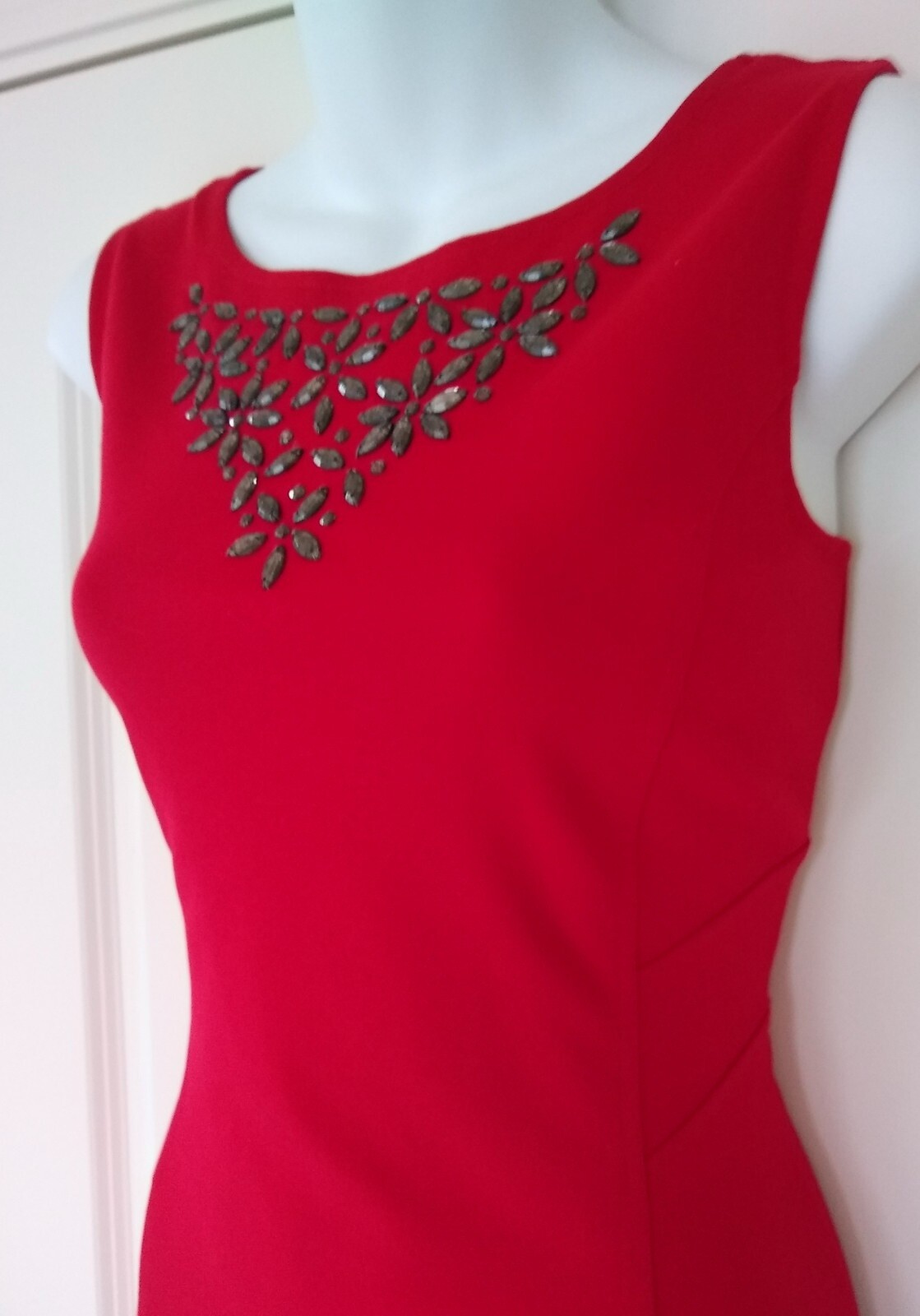 GARNET HILL Size 8 Rhinestone Ponte Knit Sheath Cocktail Party Dress Red $138