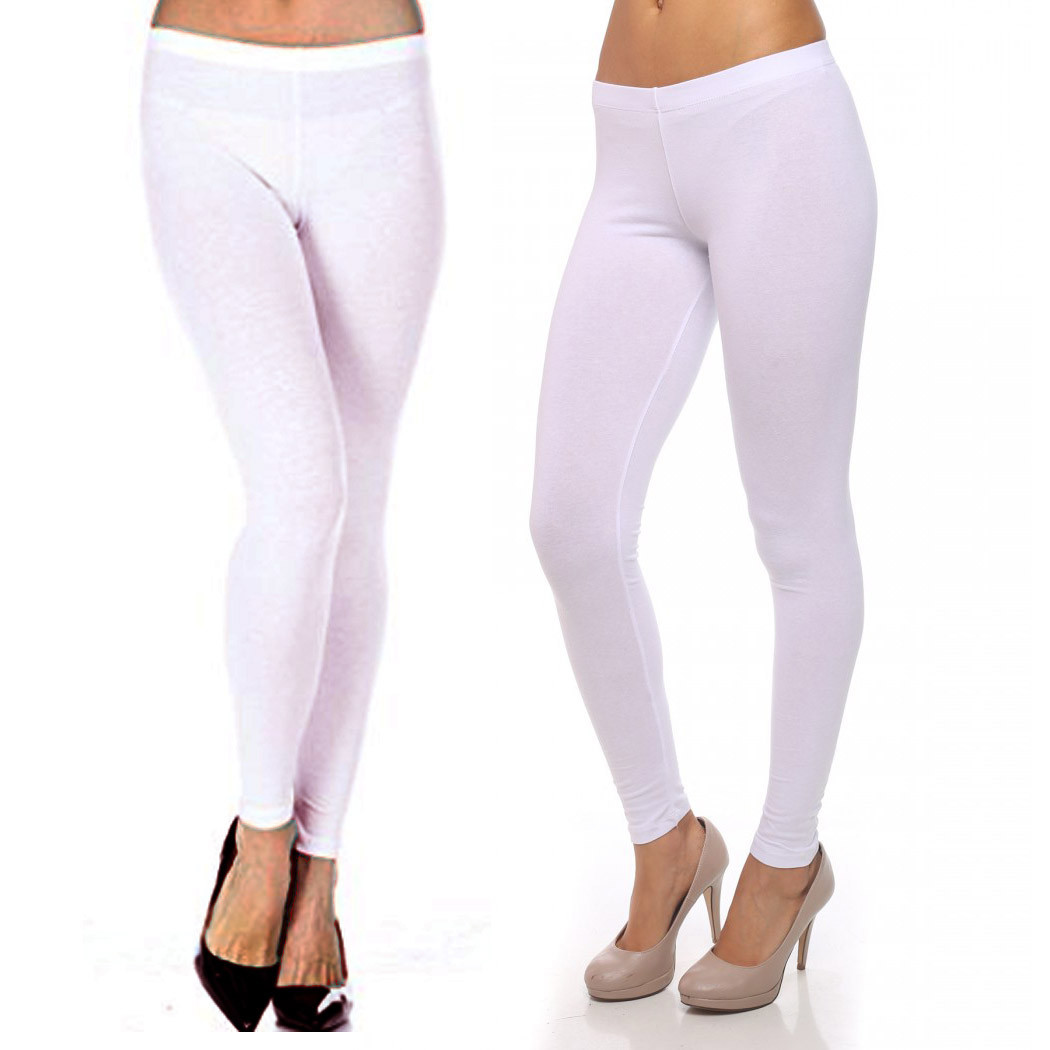 Plain Basic Solid Cotton Ankle Length Long Full Leggings Junior & Plus Size S-3X