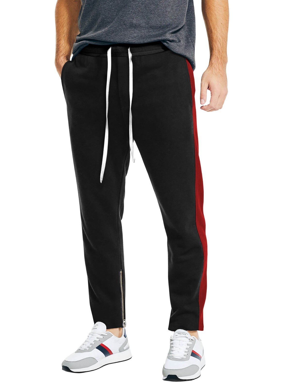 Mens Premium Slim Fit Track Jersey Pants with Ankle Zipper Elastic Waist Stretch