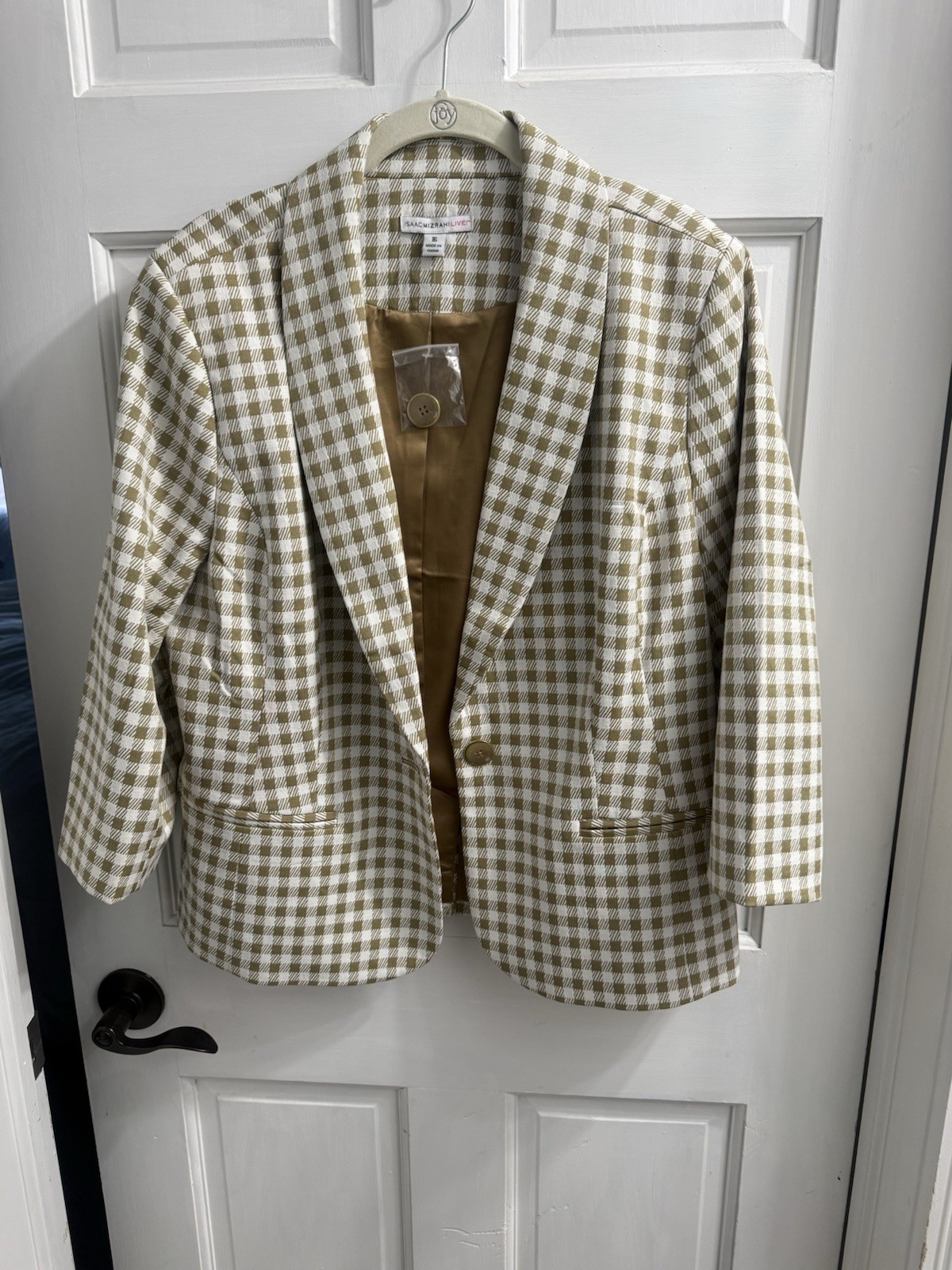 Isaac Mizrahi Live! Women’s Beige/White Check Plaid Blazer Jacket 16